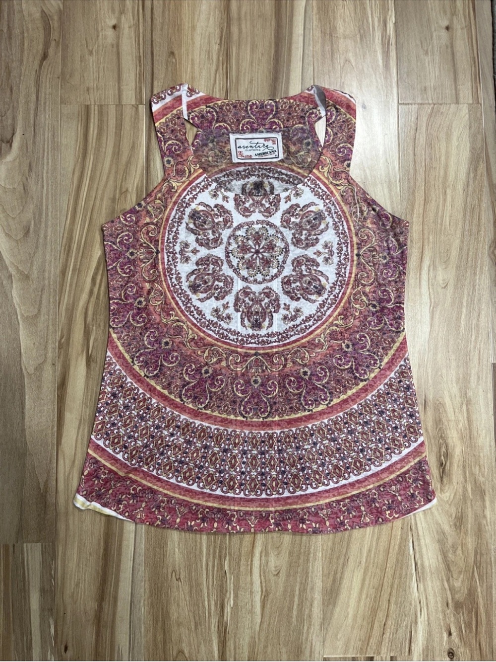 Aventura Paisley Medallion Tank Top - Red, Cream & Gold Tones